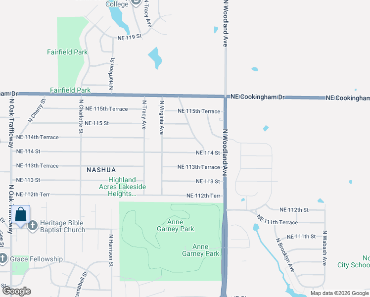 map of restaurants, bars, coffee shops, grocery stores, and more near 1500 Northeast 114 Street in Kansas City