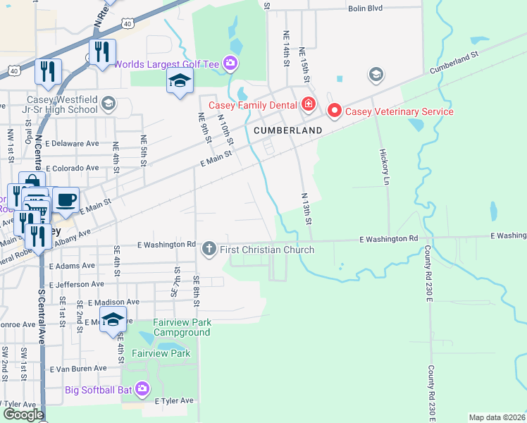 map of restaurants, bars, coffee shops, grocery stores, and more near 10562 Southeast 10th Street in Casey