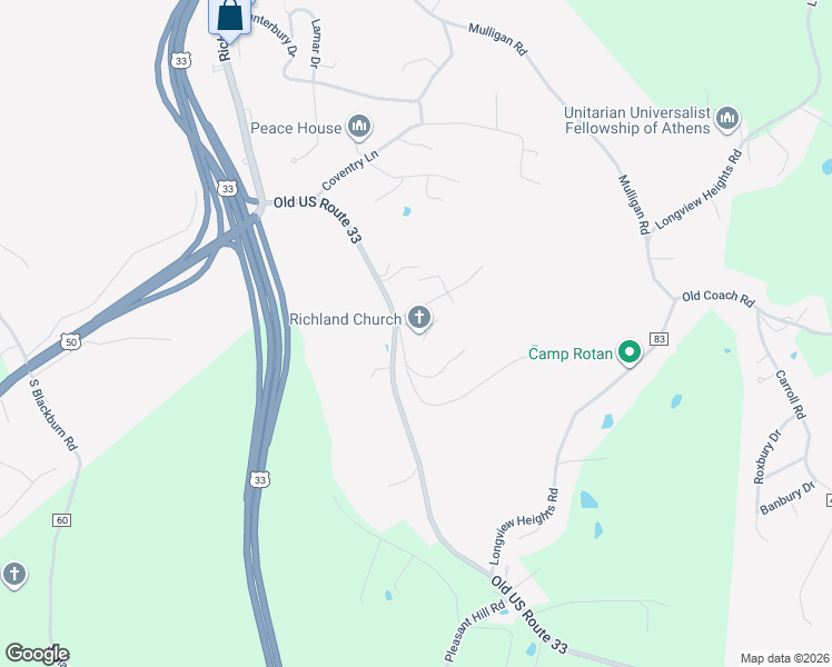 map of restaurants, bars, coffee shops, grocery stores, and more near 60 Pomeroy Road in Athens