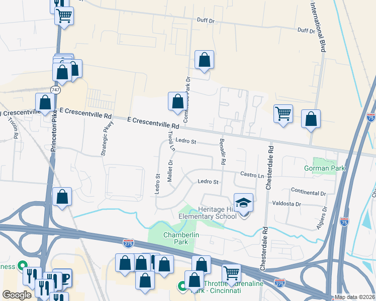 map of restaurants, bars, coffee shops, grocery stores, and more near 842 Tivoli Lane in Cincinnati