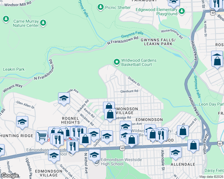 map of restaurants, bars, coffee shops, grocery stores, and more near 1216 North Augusta Avenue in Baltimore