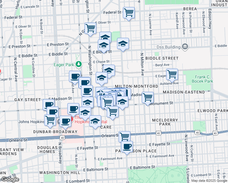 map of restaurants, bars, coffee shops, grocery stores, and more near 101 Independence Avenue Southeast in Washington