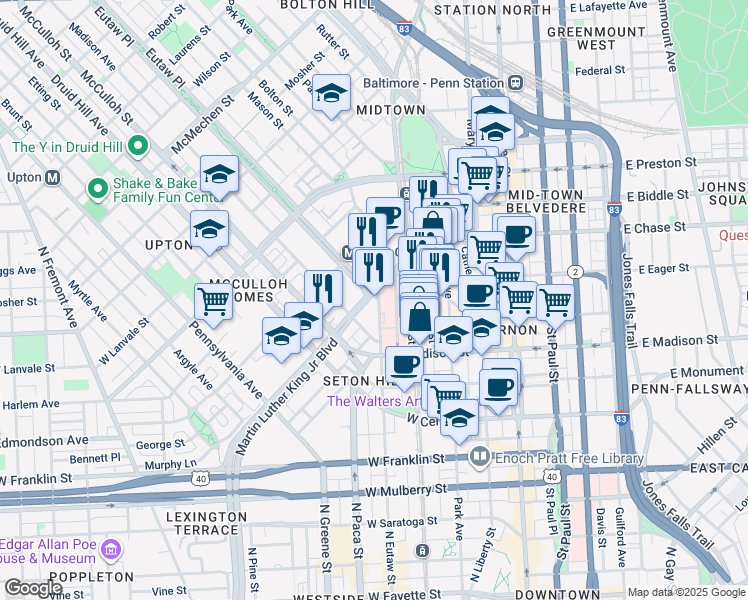 map of restaurants, bars, coffee shops, grocery stores, and more near 101 Independence Avenue Southeast in Washington