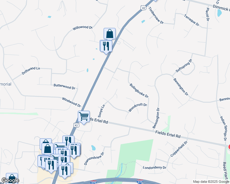 map of restaurants, bars, coffee shops, grocery stores, and more near 4384 Jeff Court in Butler County