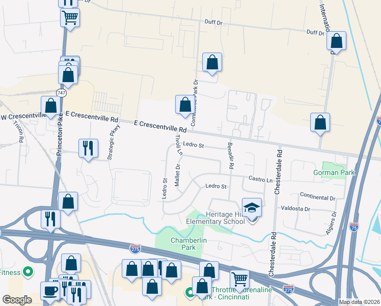 map of restaurants, bars, coffee shops, grocery stores, and more near 842 Tivoli Lane in Cincinnati