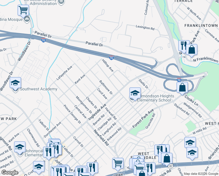 map of restaurants, bars, coffee shops, grocery stores, and more near 101 Independence Avenue Southeast in Washington