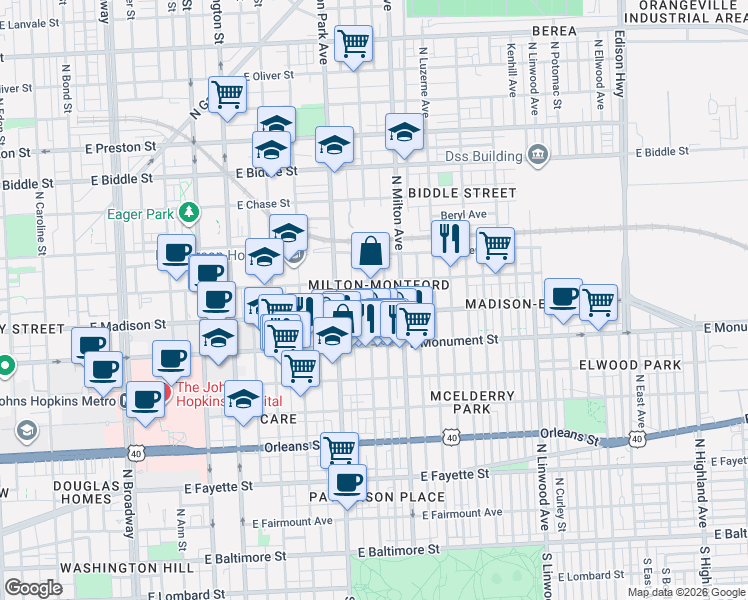 map of restaurants, bars, coffee shops, grocery stores, and more near 101 Independence Avenue Southeast in Washington