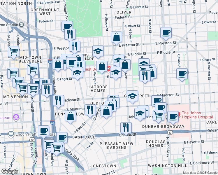 map of restaurants, bars, coffee shops, grocery stores, and more near 101 Independence Avenue Southeast in Washington