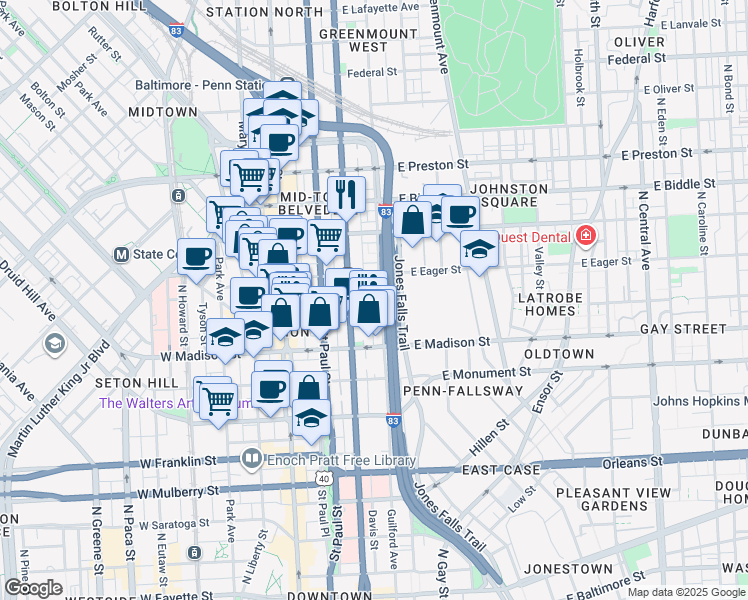 map of restaurants, bars, coffee shops, grocery stores, and more near 101 Independence Avenue Southeast in Washington