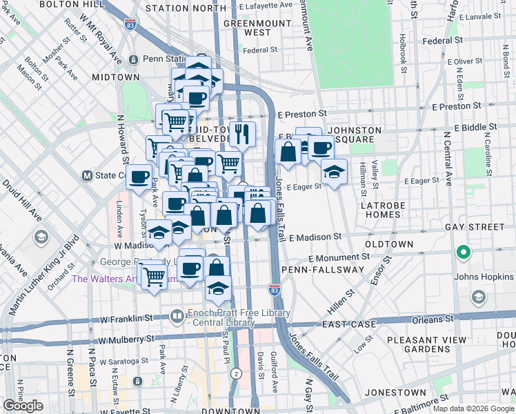 map of restaurants, bars, coffee shops, grocery stores, and more near 101 Independence Avenue Southeast in Washington