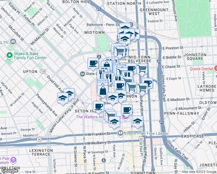 map of restaurants, bars, coffee shops, grocery stores, and more near 101 Independence Avenue Southeast in Washington
