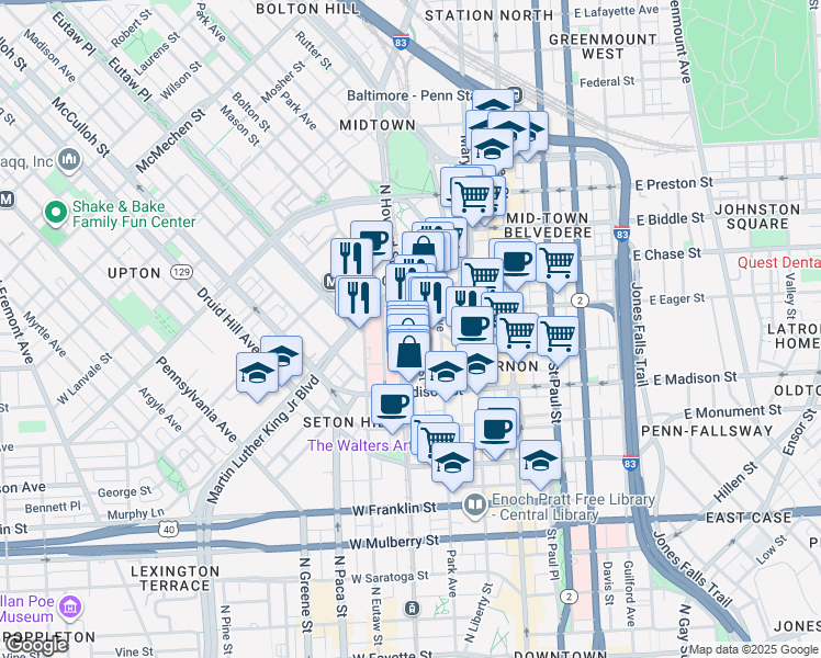 map of restaurants, bars, coffee shops, grocery stores, and more near 101 Independence Avenue Southeast in Washington