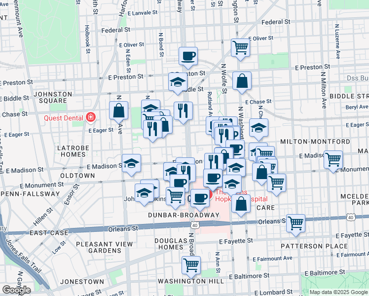 map of restaurants, bars, coffee shops, grocery stores, and more near 101 Independence Avenue Southeast in Washington