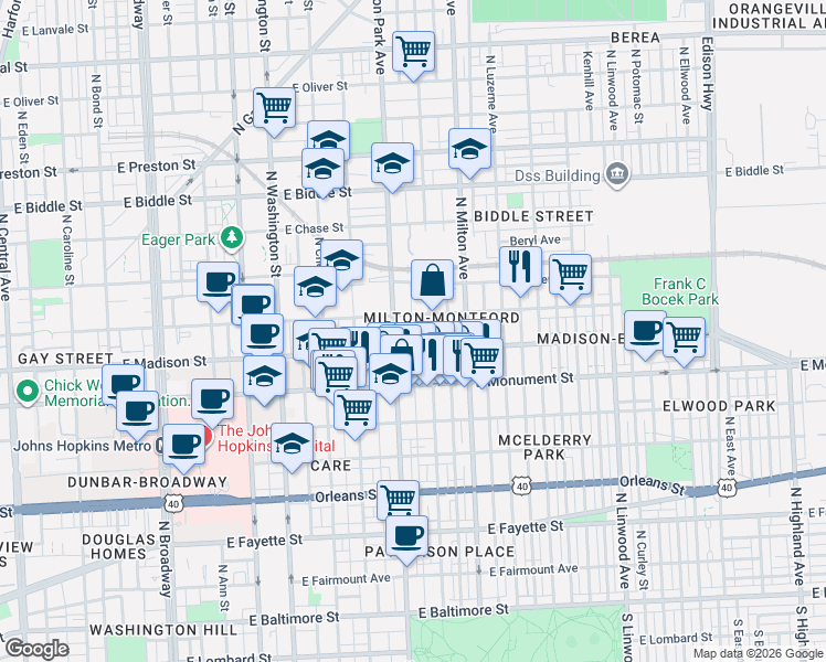 map of restaurants, bars, coffee shops, grocery stores, and more near 101 Independence Avenue Southeast in Washington