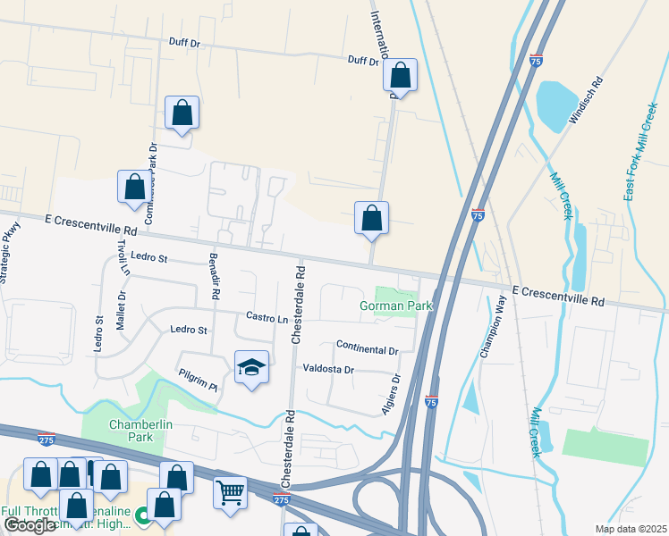 map of restaurants, bars, coffee shops, grocery stores, and more near 1512 Fawnvista Lane in Cincinnati