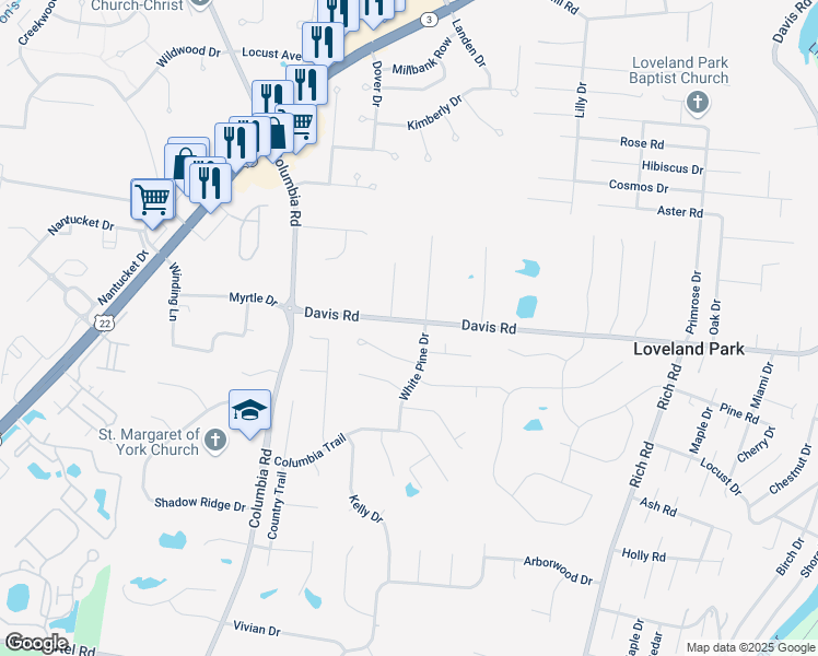 map of restaurants, bars, coffee shops, grocery stores, and more near 9265 White Pine Drive in Loveland