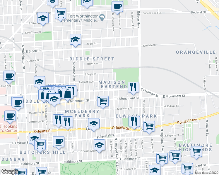 map of restaurants, bars, coffee shops, grocery stores, and more near 101 Independence Avenue Southeast in Washington