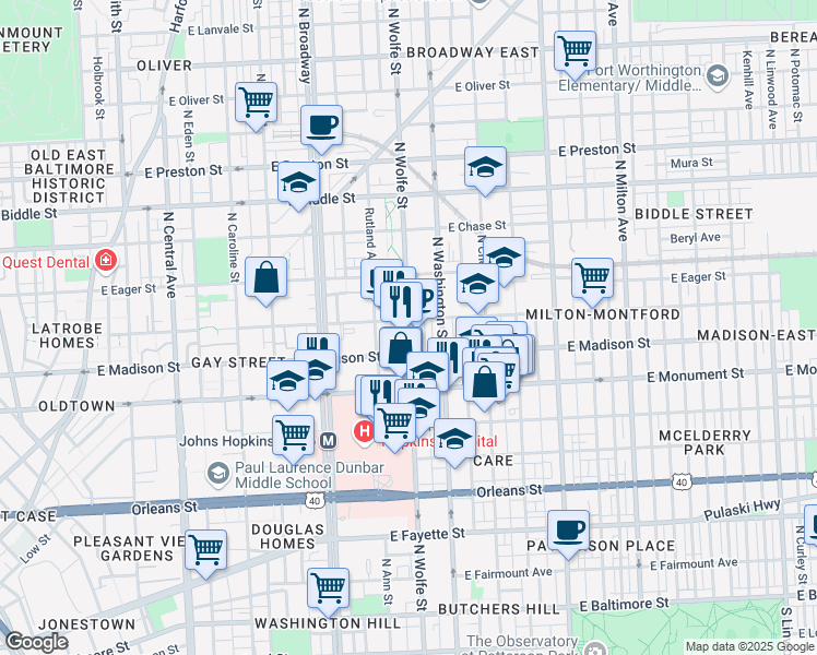 map of restaurants, bars, coffee shops, grocery stores, and more near 101 Independence Avenue Southeast in Washington
