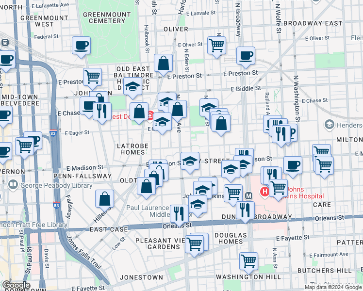 map of restaurants, bars, coffee shops, grocery stores, and more near 101 Independence Avenue Southeast in Washington