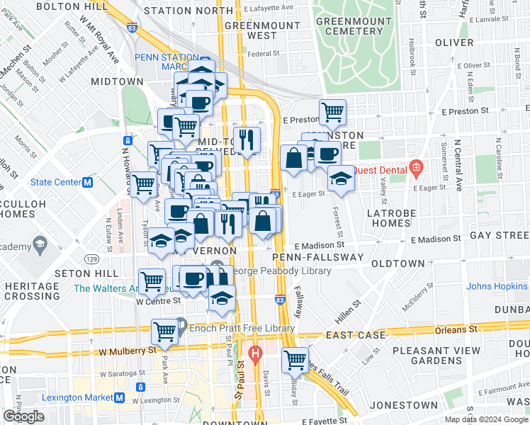 map of restaurants, bars, coffee shops, grocery stores, and more near 101 Independence Avenue Southeast in Washington