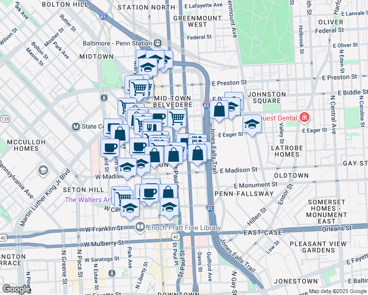 map of restaurants, bars, coffee shops, grocery stores, and more near 101 Independence Avenue Southeast in Washington