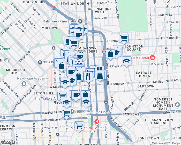 map of restaurants, bars, coffee shops, grocery stores, and more near 101 Independence Avenue Southeast in Washington
