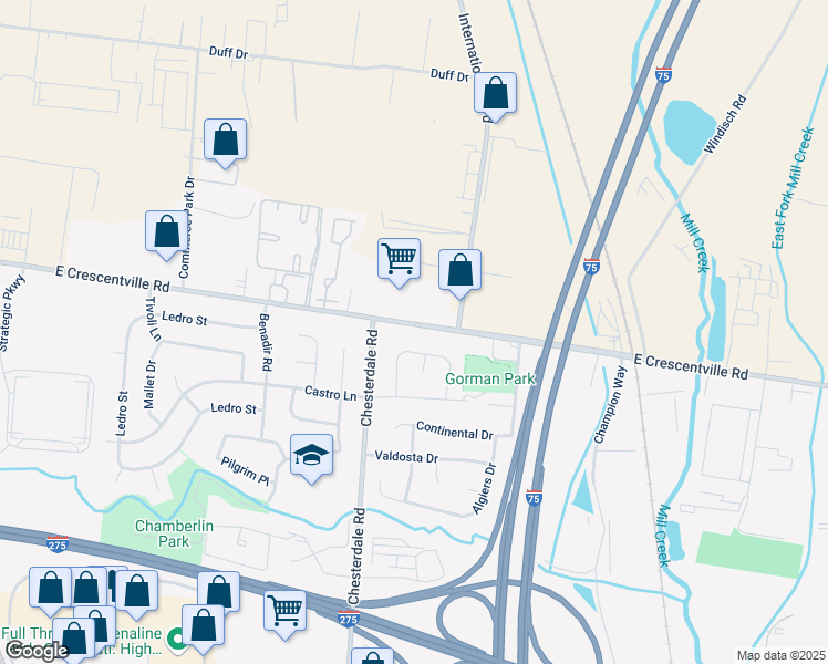 map of restaurants, bars, coffee shops, grocery stores, and more near 1512 Fawnvista Lane in Cincinnati