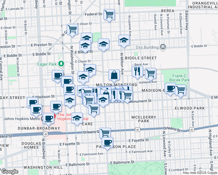 map of restaurants, bars, coffee shops, grocery stores, and more near 101 Independence Avenue Southeast in Washington