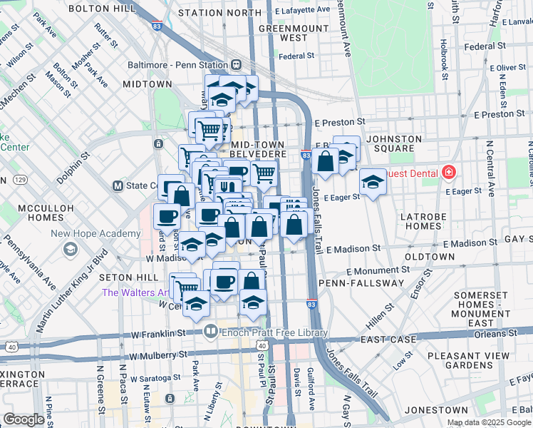 map of restaurants, bars, coffee shops, grocery stores, and more near 101 Independence Avenue Southeast in Washington