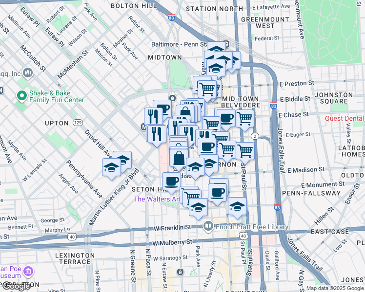 map of restaurants, bars, coffee shops, grocery stores, and more near 101 Independence Avenue Southeast in Washington