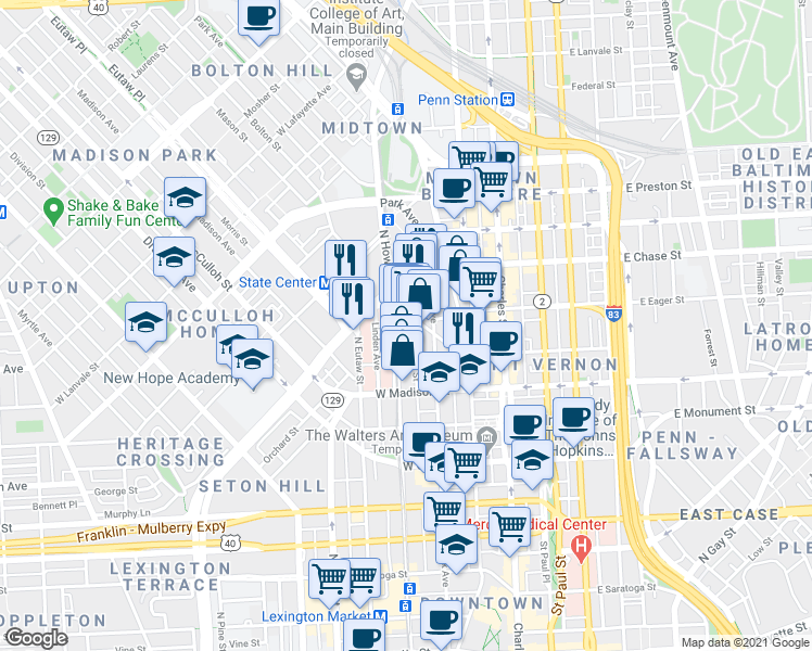 map of restaurants, bars, coffee shops, grocery stores, and more near 101 Independence Avenue Southeast in Washington