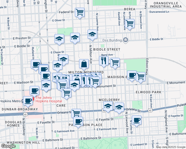 map of restaurants, bars, coffee shops, grocery stores, and more near 101 Independence Avenue Southeast in Washington