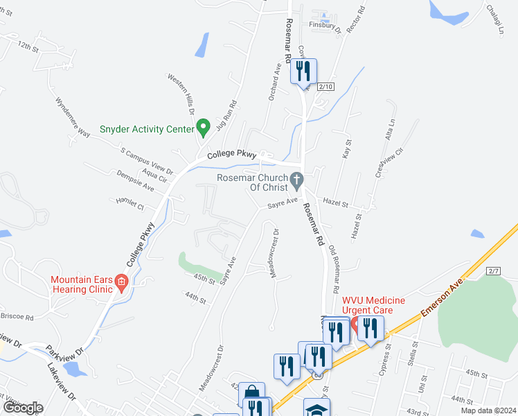 map of restaurants, bars, coffee shops, grocery stores, and more near 9 Wyndham Knob in Parkersburg