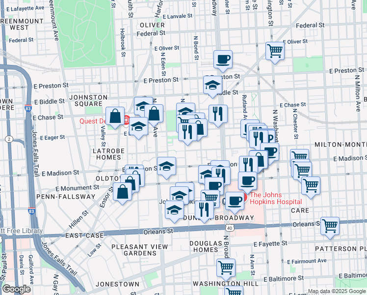 map of restaurants, bars, coffee shops, grocery stores, and more near 101 Independence Avenue Southeast in Washington
