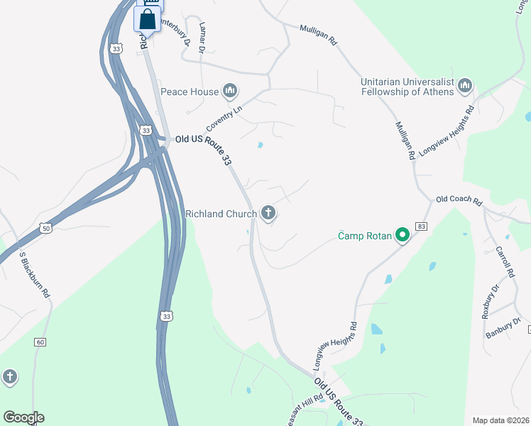 map of restaurants, bars, coffee shops, grocery stores, and more near 60 Pomeroy Road in Athens
