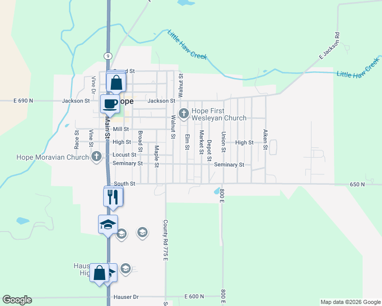 map of restaurants, bars, coffee shops, grocery stores, and more near 204 Market Street in Hope
