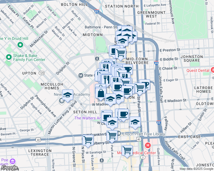 map of restaurants, bars, coffee shops, grocery stores, and more near 101 Independence Avenue Southeast in Washington
