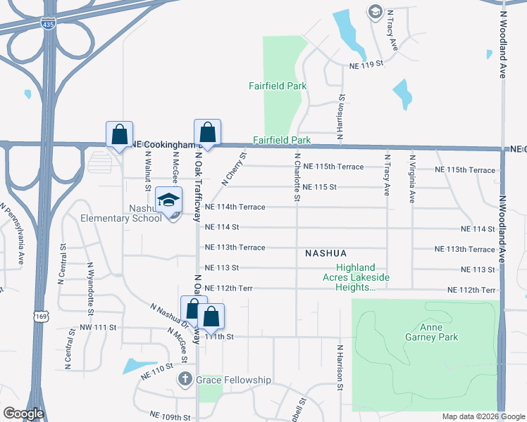 map of restaurants, bars, coffee shops, grocery stores, and more near 600 Northeast 114 Street in Kansas City