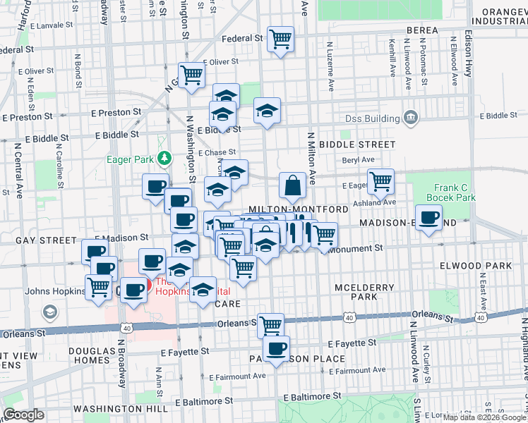 map of restaurants, bars, coffee shops, grocery stores, and more near 101 Independence Avenue Southeast in Washington