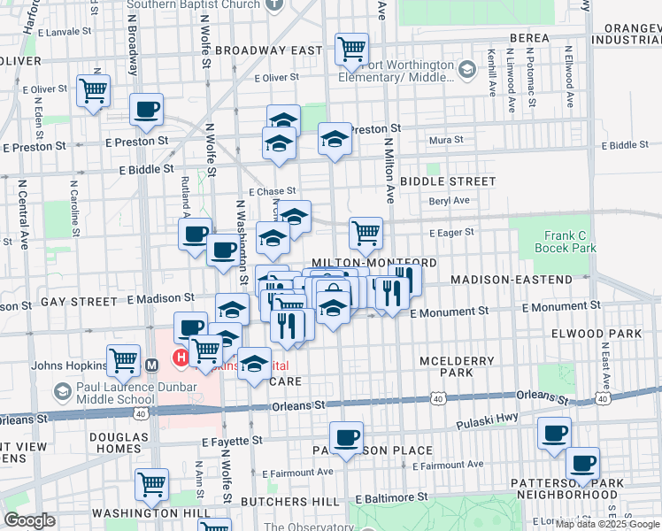 map of restaurants, bars, coffee shops, grocery stores, and more near 101 Independence Avenue Southeast in Washington