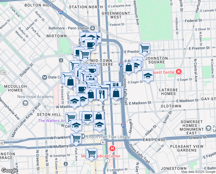 map of restaurants, bars, coffee shops, grocery stores, and more near 101 Independence Avenue Southeast in Washington