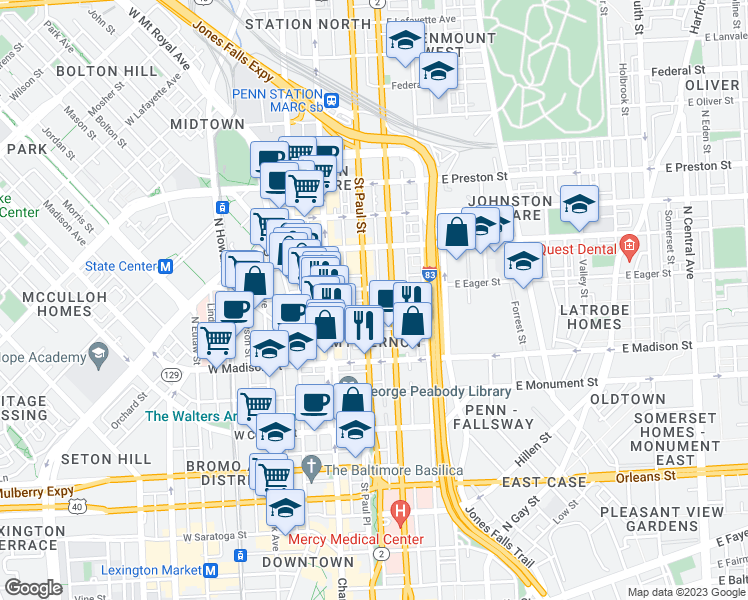 map of restaurants, bars, coffee shops, grocery stores, and more near 101 Independence Avenue Southeast in Washington