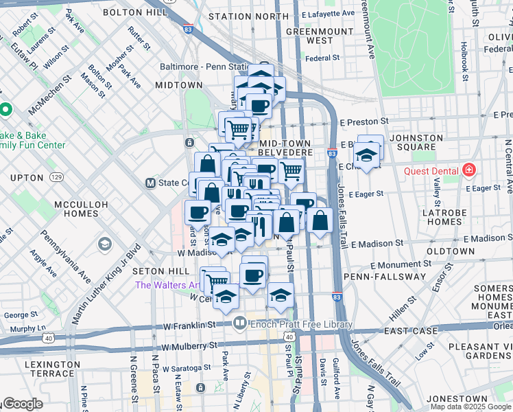 map of restaurants, bars, coffee shops, grocery stores, and more near 101 Independence Avenue Southeast in Washington