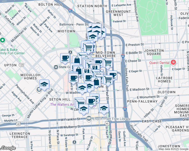 map of restaurants, bars, coffee shops, grocery stores, and more near 101 Independence Avenue Southeast in Washington