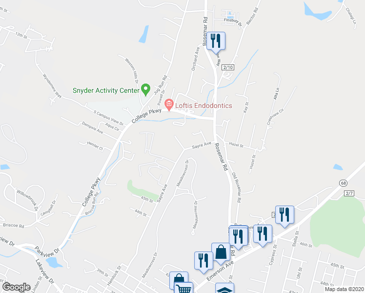 map of restaurants, bars, coffee shops, grocery stores, and more near 53 Wyndham Knob in Parkersburg
