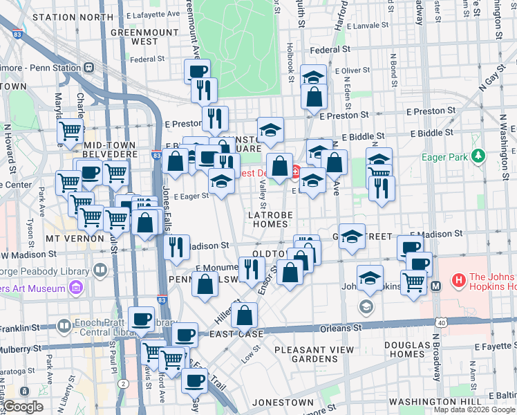 map of restaurants, bars, coffee shops, grocery stores, and more near 101 Independence Avenue Southeast in Washington