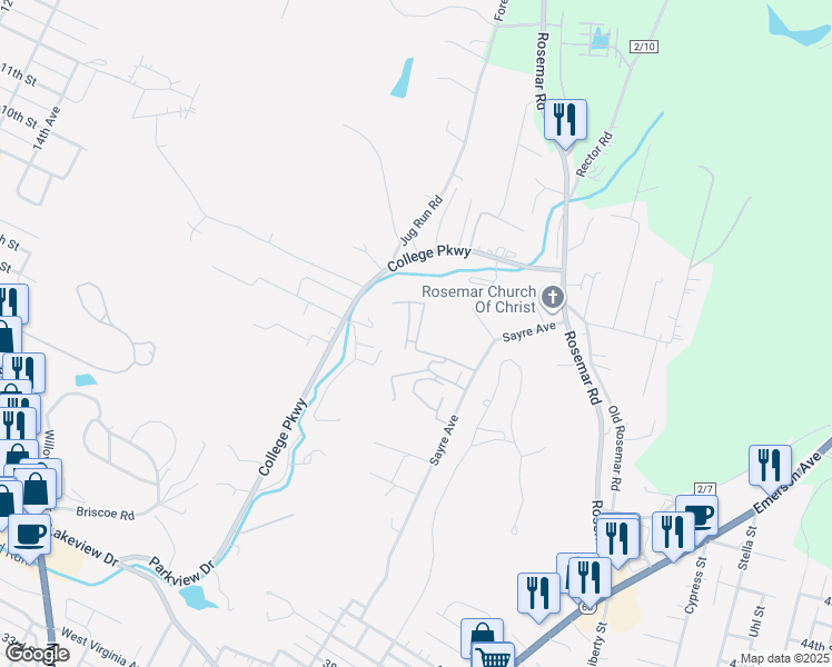 map of restaurants, bars, coffee shops, grocery stores, and more near 101 Wyndham Knob in Parkersburg
