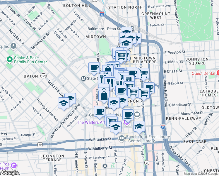 map of restaurants, bars, coffee shops, grocery stores, and more near 101 Independence Avenue Southeast in Washington