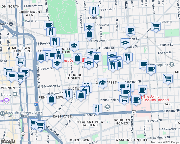 map of restaurants, bars, coffee shops, grocery stores, and more near 101 Independence Avenue Southeast in Washington