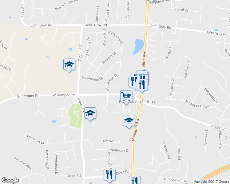 map of restaurants, bars, coffee shops, grocery stores, and more near 11946 Waldon Drive in Cincinnati